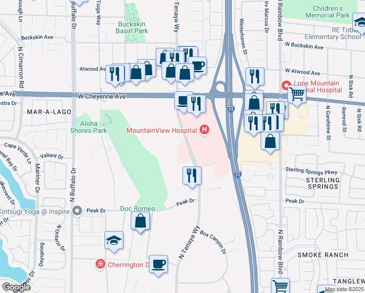 map of restaurants, bars, coffee shops, grocery stores, and more near 2931 North Tenaya Way in Las Vegas