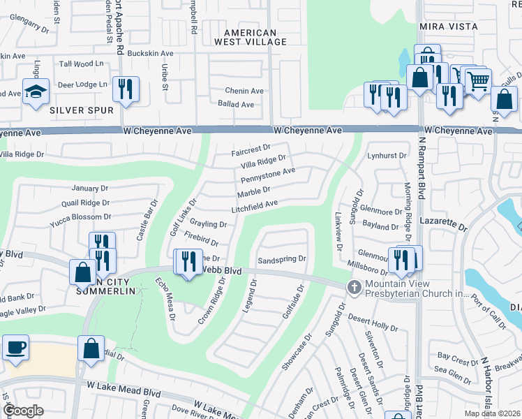 map of restaurants, bars, coffee shops, grocery stores, and more near 8925 Litchfield Avenue in Las Vegas