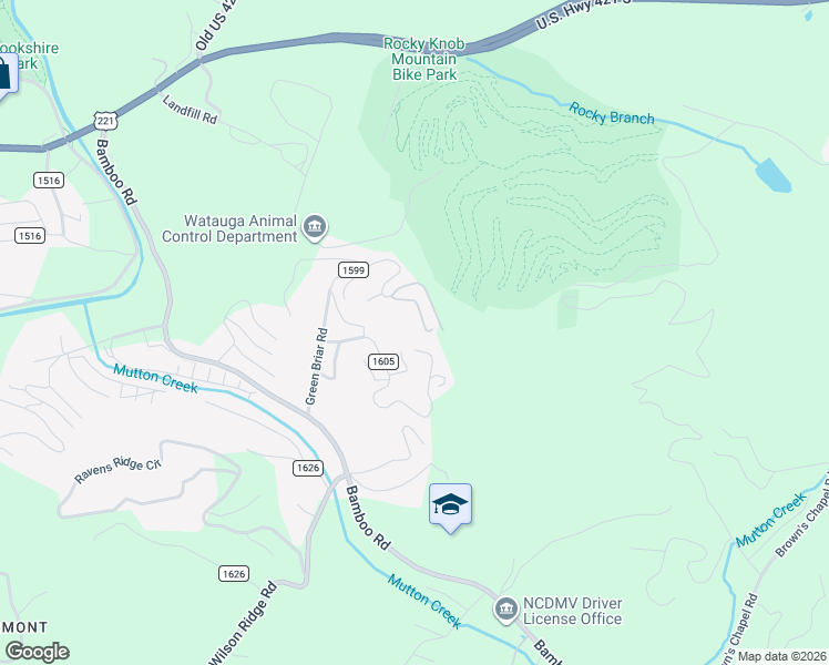 map of restaurants, bars, coffee shops, grocery stores, and more near 216 Cane Road in Boone