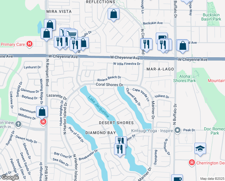 map of restaurants, bars, coffee shops, grocery stores, and more near 8101 Bay Harbor Drive in Las Vegas