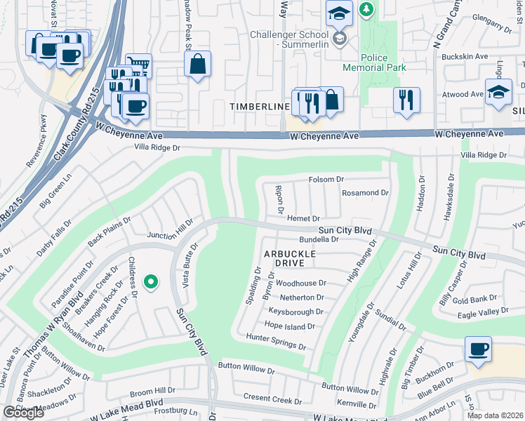 map of restaurants, bars, coffee shops, grocery stores, and more near 3001 Swan Hill Drive in Las Vegas