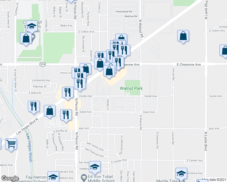 map of restaurants, bars, coffee shops, grocery stores, and more near 3750 Cecile Avenue in Las Vegas