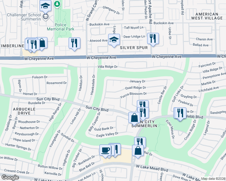 map of restaurants, bars, coffee shops, grocery stores, and more near 9512 Quail Ridge Drive in Las Vegas
