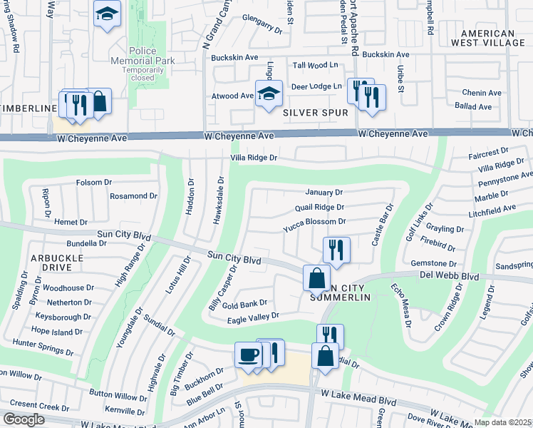 map of restaurants, bars, coffee shops, grocery stores, and more near 9512 Quail Ridge Drive in Las Vegas
