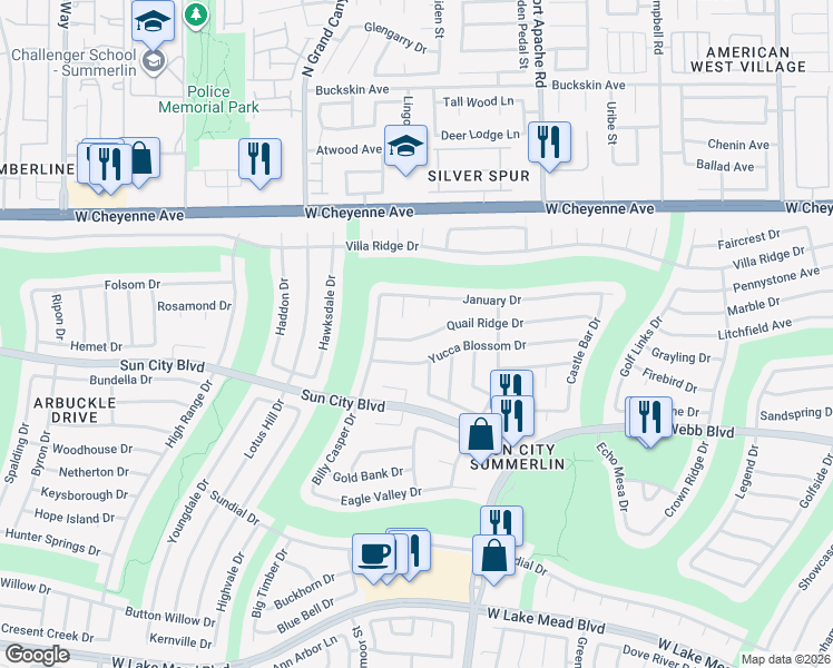 map of restaurants, bars, coffee shops, grocery stores, and more near 9504 Quail Ridge Drive in Las Vegas