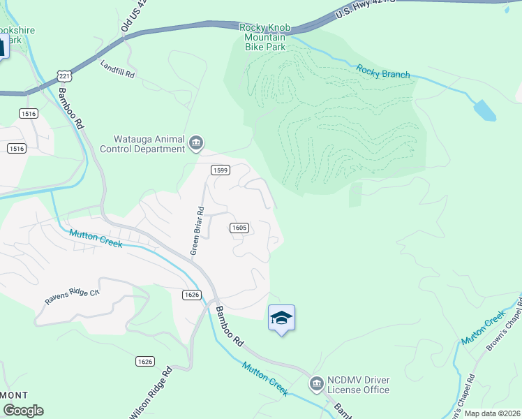 map of restaurants, bars, coffee shops, grocery stores, and more near 216 Cane Road in Boone