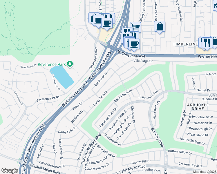 map of restaurants, bars, coffee shops, grocery stores, and more near 2937 Darby Falls Drive in Las Vegas