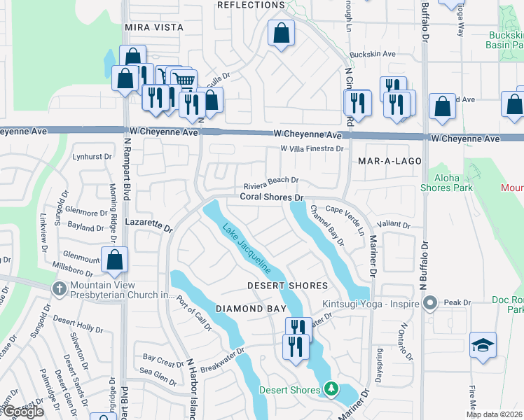 map of restaurants, bars, coffee shops, grocery stores, and more near 8117 Bay Harbor Drive in Las Vegas
