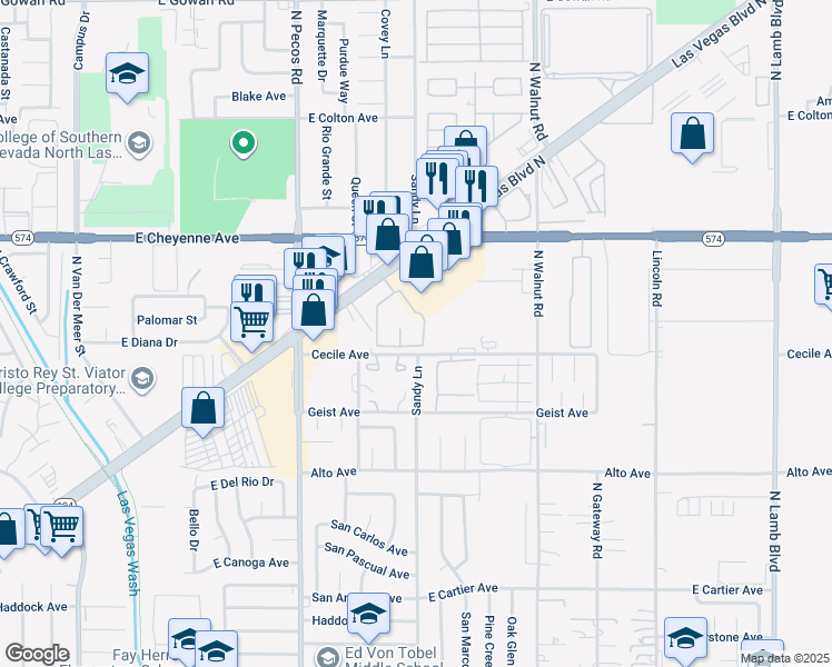 map of restaurants, bars, coffee shops, grocery stores, and more near 3240 Las Vegas Boulevard North in Las Vegas