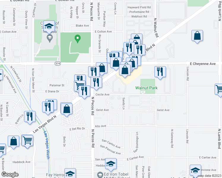 map of restaurants, bars, coffee shops, grocery stores, and more near 3174 North Las Vegas Boulevard in Las Vegas