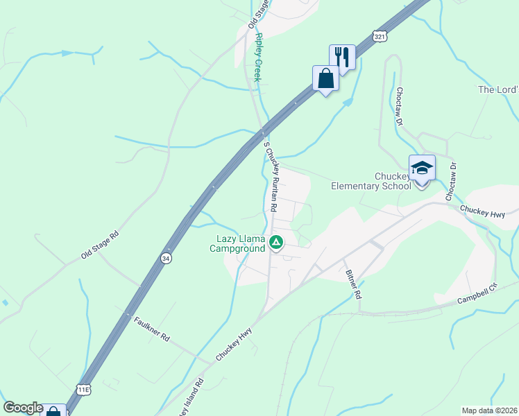 map of restaurants, bars, coffee shops, grocery stores, and more near 340 South Chuckey Ruritan Road in Chuckey