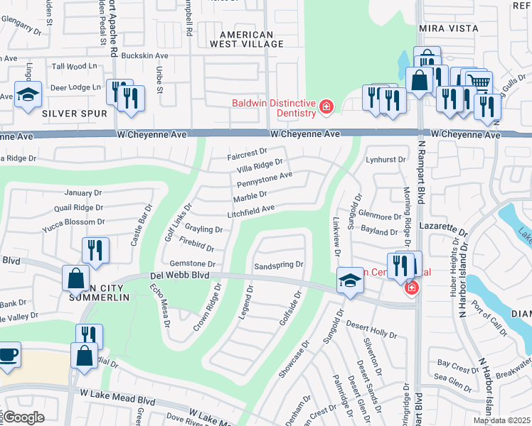 map of restaurants, bars, coffee shops, grocery stores, and more near 8913 Litchfield Avenue in Las Vegas