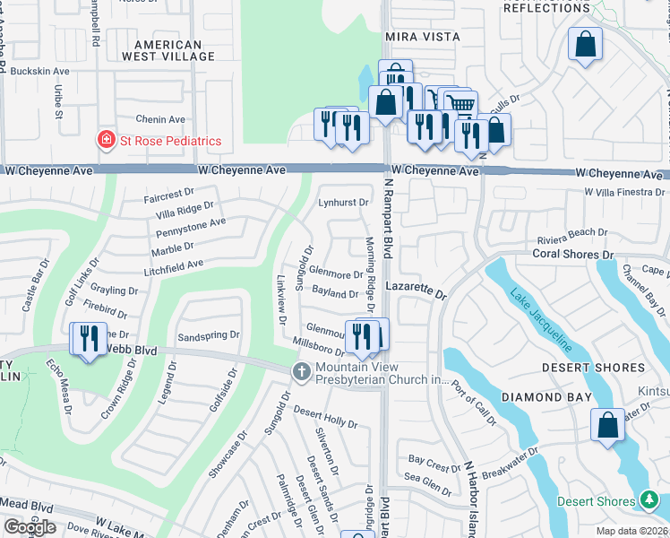 map of restaurants, bars, coffee shops, grocery stores, and more near 8520 Glenmore Drive in Las Vegas