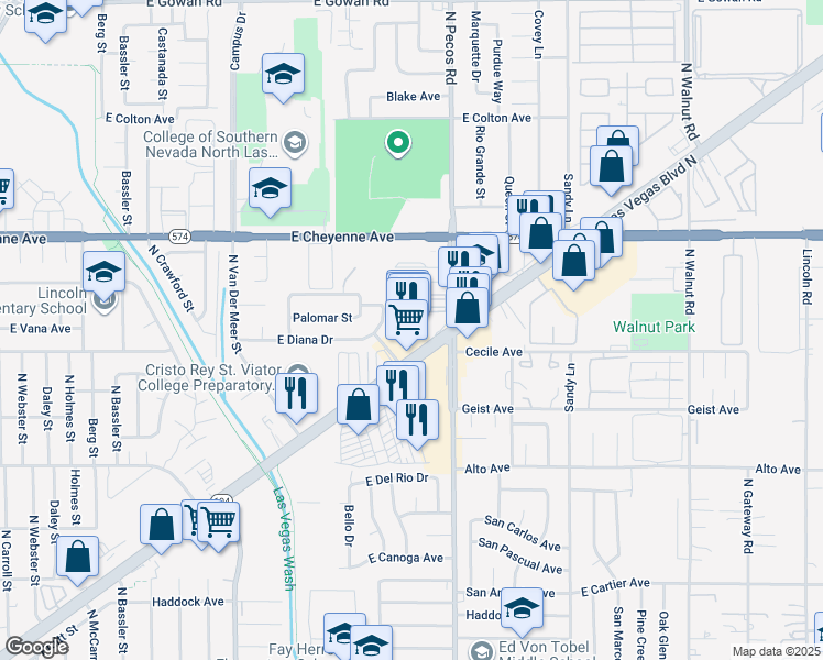 map of restaurants, bars, coffee shops, grocery stores, and more near 3099 North Las Vegas Boulevard in North Las Vegas