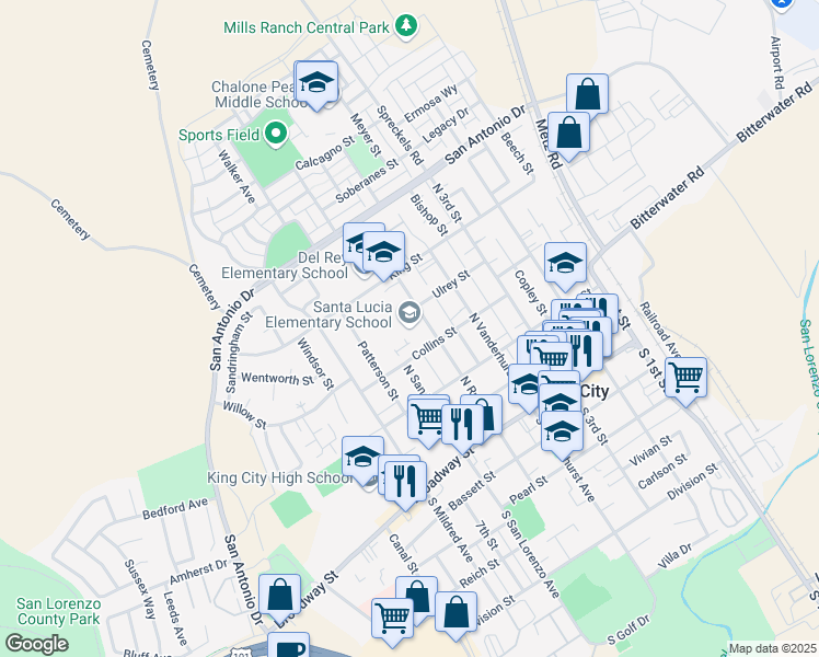 map of restaurants, bars, coffee shops, grocery stores, and more near 502 Collins Street in King City