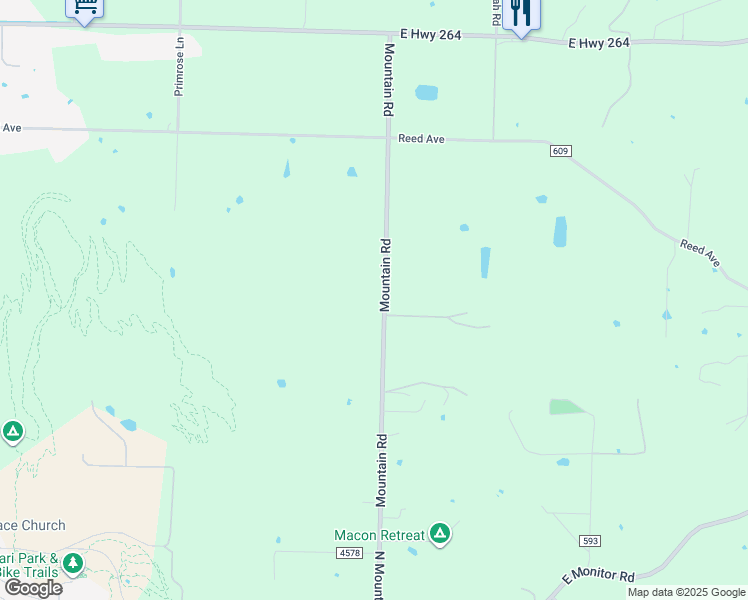 map of restaurants, bars, coffee shops, grocery stores, and more near 3460 North Mountain Road in Springdale