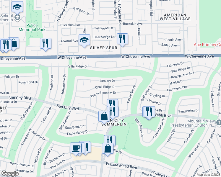 map of restaurants, bars, coffee shops, grocery stores, and more near 9337 Quail Ridge Drive in Las Vegas