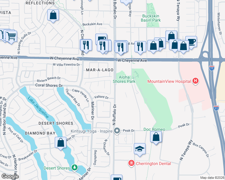 map of restaurants, bars, coffee shops, grocery stores, and more near 3004 North Red Bay Way in Las Vegas