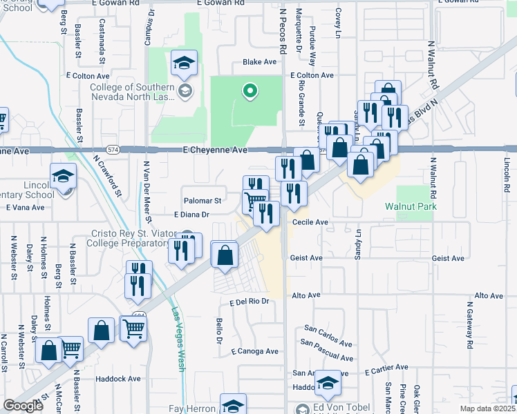 map of restaurants, bars, coffee shops, grocery stores, and more near 2975-3099 North Las Vegas Boulevard in North Las Vegas