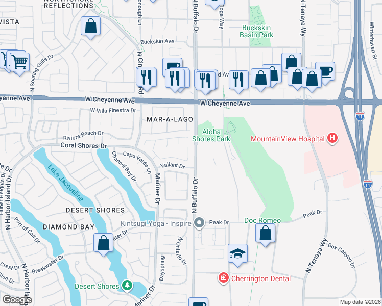 map of restaurants, bars, coffee shops, grocery stores, and more near 3004 North Red Bay Way in Las Vegas