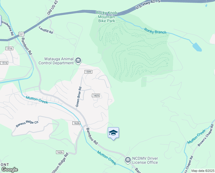 map of restaurants, bars, coffee shops, grocery stores, and more near 221 Cane Road in Boone