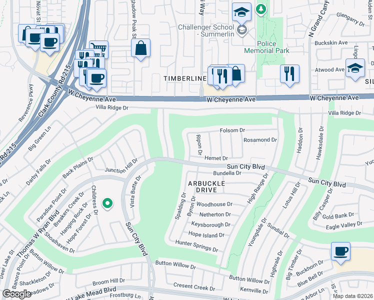 map of restaurants, bars, coffee shops, grocery stores, and more near 3005 Swan Hill Drive in Las Vegas
