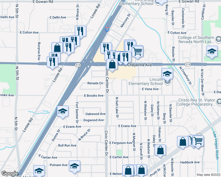 map of restaurants, bars, coffee shops, grocery stores, and more near 3009 Saint George Street in North Las Vegas