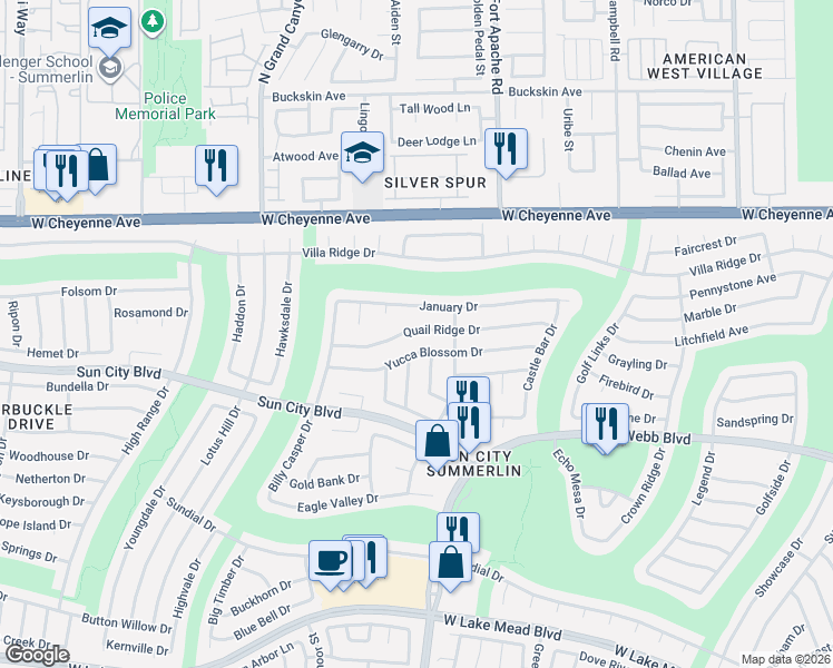map of restaurants, bars, coffee shops, grocery stores, and more near 9420 Yucca Blossom Drive in Las Vegas