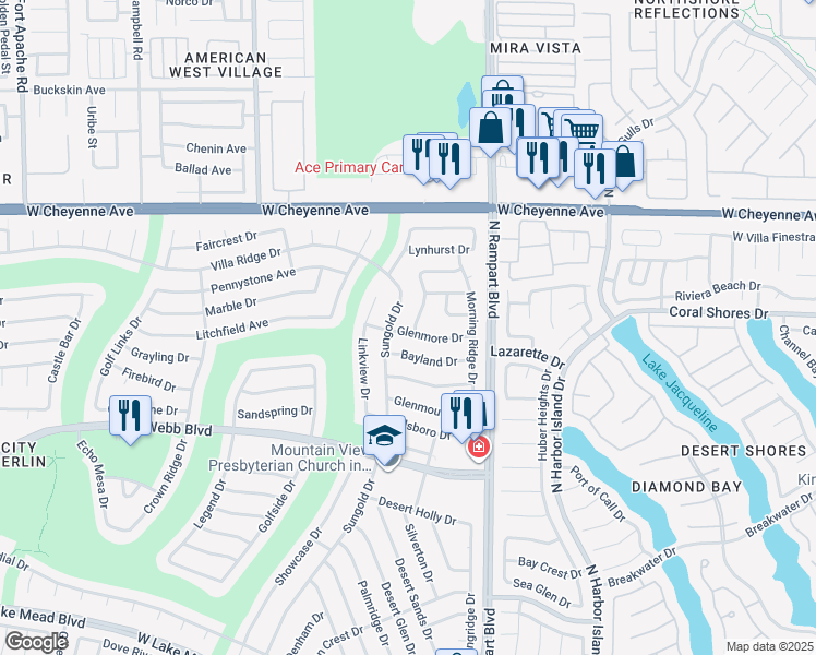map of restaurants, bars, coffee shops, grocery stores, and more near 3001 Merimar Drive in Las Vegas