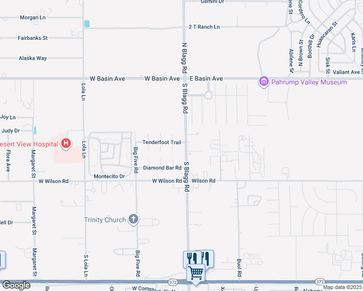 map of restaurants, bars, coffee shops, grocery stores, and more near 31 Tenderfoot Trail in Pahrump