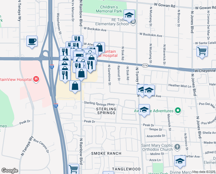 map of restaurants, bars, coffee shops, grocery stores, and more near 3021 North Garehime Street in Las Vegas