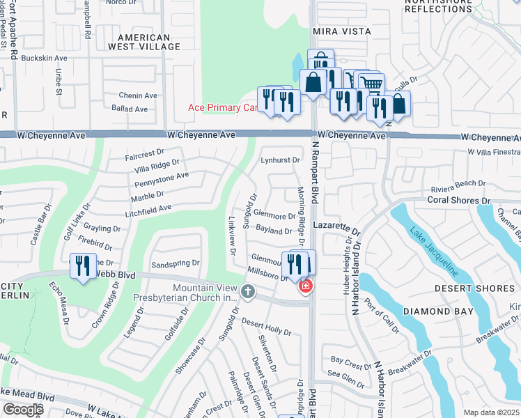 map of restaurants, bars, coffee shops, grocery stores, and more near 3001 Merimar Drive in Las Vegas