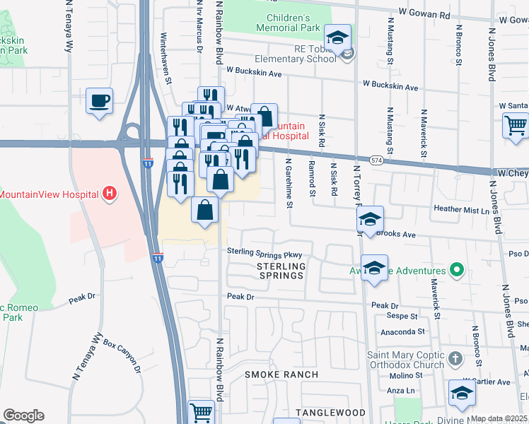 map of restaurants, bars, coffee shops, grocery stores, and more near 6612 Gentle Winds Court in Las Vegas