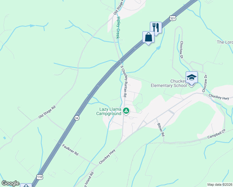 map of restaurants, bars, coffee shops, grocery stores, and more near 340 South Chuckey Ruritan Road in Chuckey