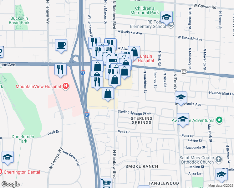 map of restaurants, bars, coffee shops, grocery stores, and more near in Las Vegas