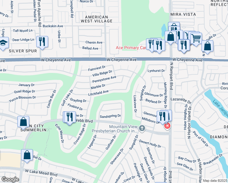 map of restaurants, bars, coffee shops, grocery stores, and more near 8805 Litchfield Avenue in Las Vegas
