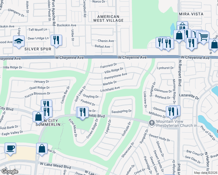 map of restaurants, bars, coffee shops, grocery stores, and more near 8921 Litchfield Avenue in Las Vegas