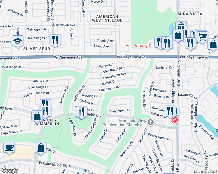 map of restaurants, bars, coffee shops, grocery stores, and more near 9000 Litchfield Avenue in Las Vegas