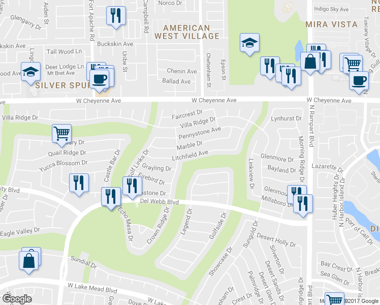 map of restaurants, bars, coffee shops, grocery stores, and more near 9000 Litchfield Avenue in Las Vegas