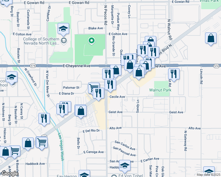 map of restaurants, bars, coffee shops, grocery stores, and more near 3124 North Las Vegas Boulevard in Las Vegas