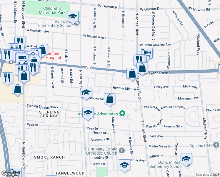 map of restaurants, bars, coffee shops, grocery stores, and more near 3004 Fern Hollow Court in Las Vegas