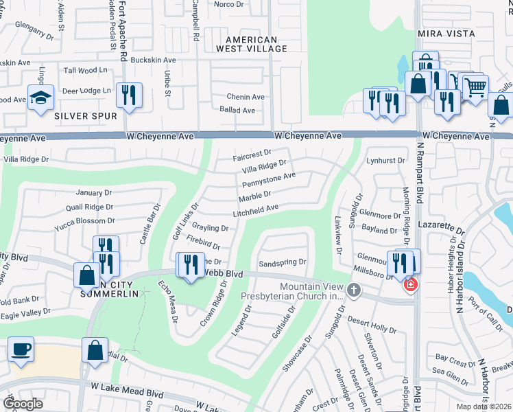 map of restaurants, bars, coffee shops, grocery stores, and more near 8921 Litchfield Avenue in Las Vegas