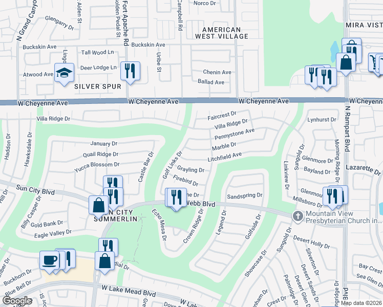 map of restaurants, bars, coffee shops, grocery stores, and more near 9045 Litchfield Avenue in Las Vegas