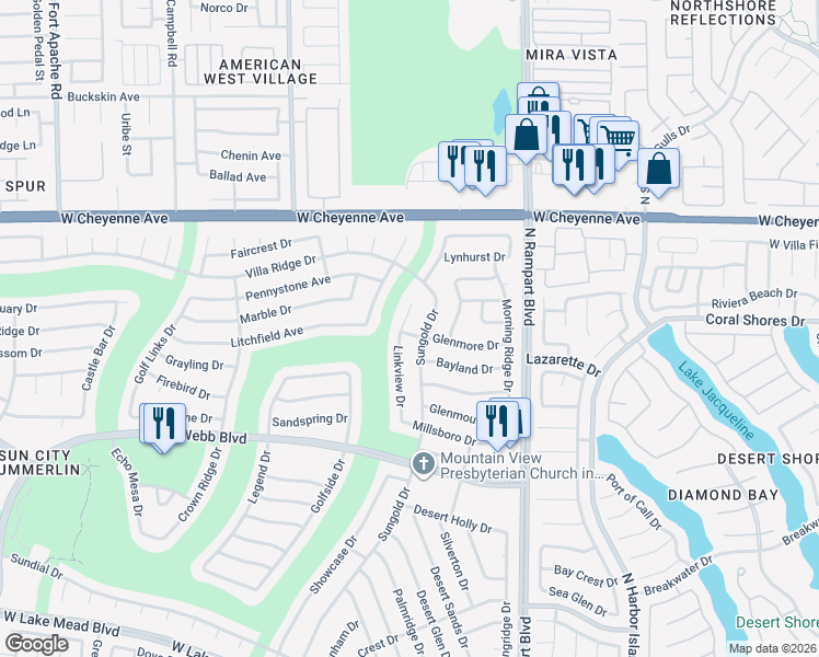 map of restaurants, bars, coffee shops, grocery stores, and more near 3000 Linkview Drive in Las Vegas