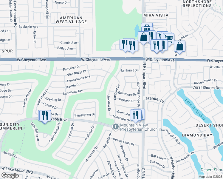 map of restaurants, bars, coffee shops, grocery stores, and more near 3000 Linkview Drive in Las Vegas