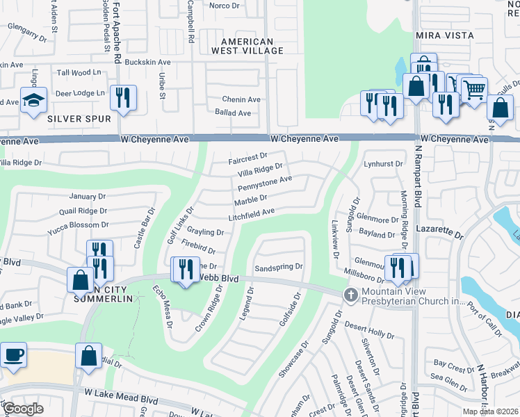 map of restaurants, bars, coffee shops, grocery stores, and more near 8920 Litchfield Avenue in Las Vegas