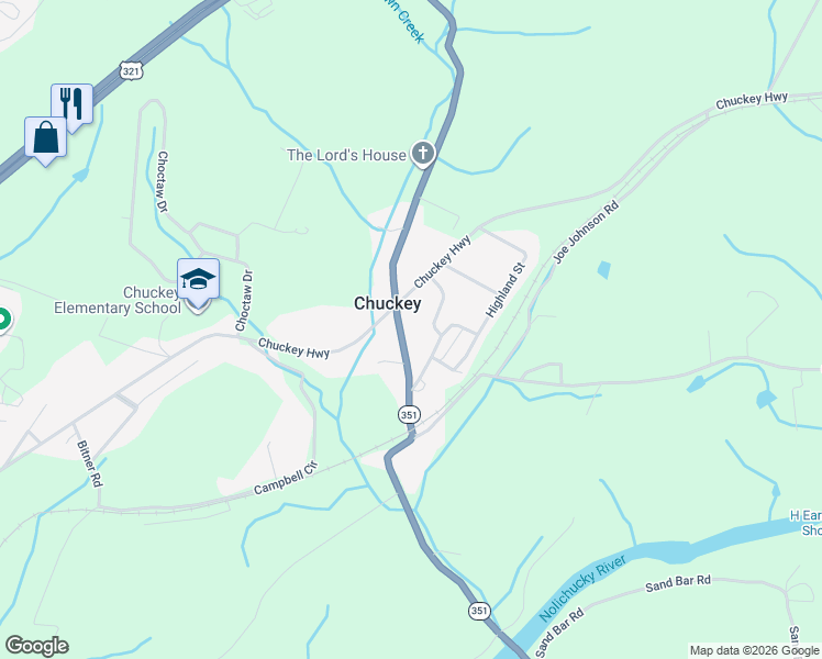map of restaurants, bars, coffee shops, grocery stores, and more near 130 Chuckey U M C Road in Chuckey