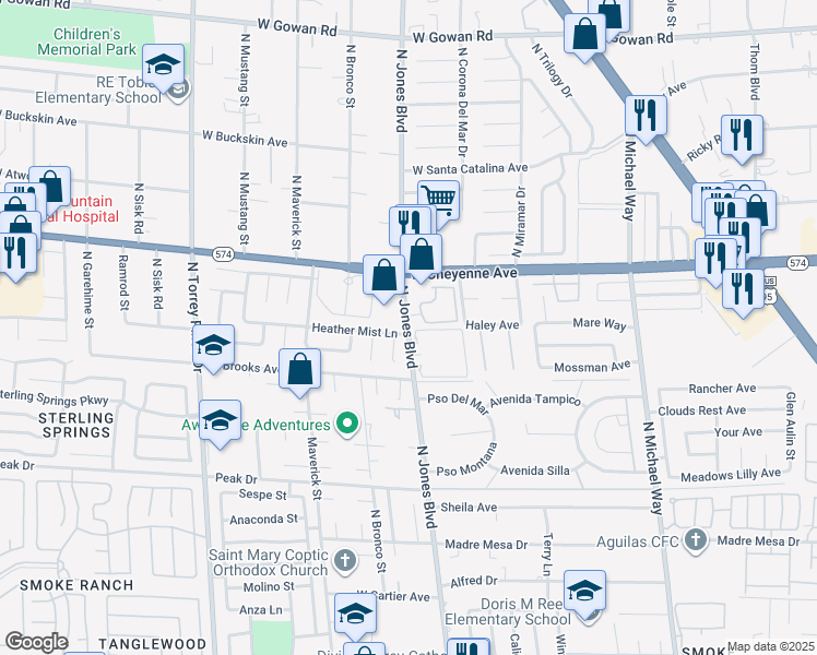 map of restaurants, bars, coffee shops, grocery stores, and more near in Las Vegas