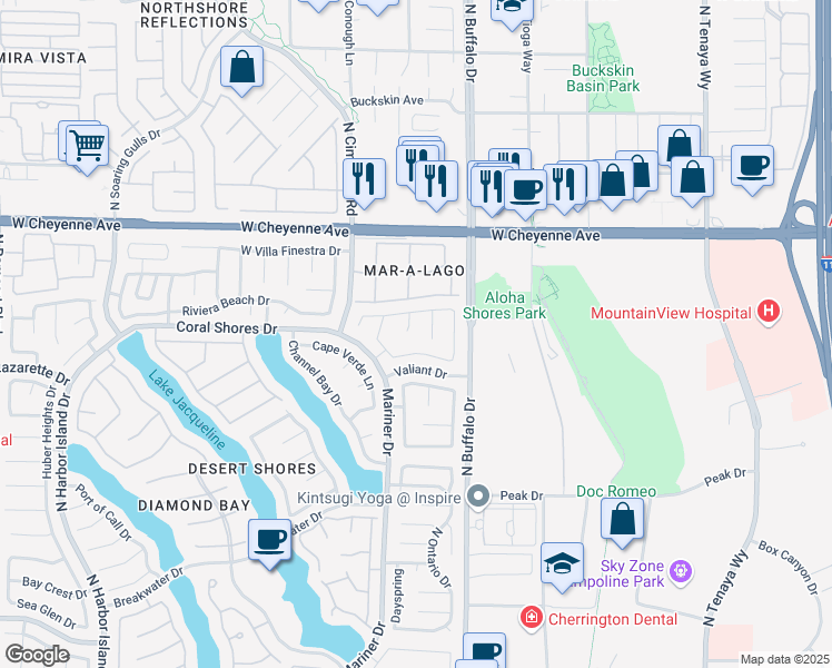 map of restaurants, bars, coffee shops, grocery stores, and more near 7700 West Oyster Cove Drive in Las Vegas