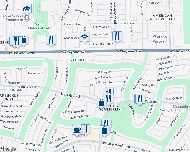 map of restaurants, bars, coffee shops, grocery stores, and more near 9420 Yucca Blossom Drive in Las Vegas